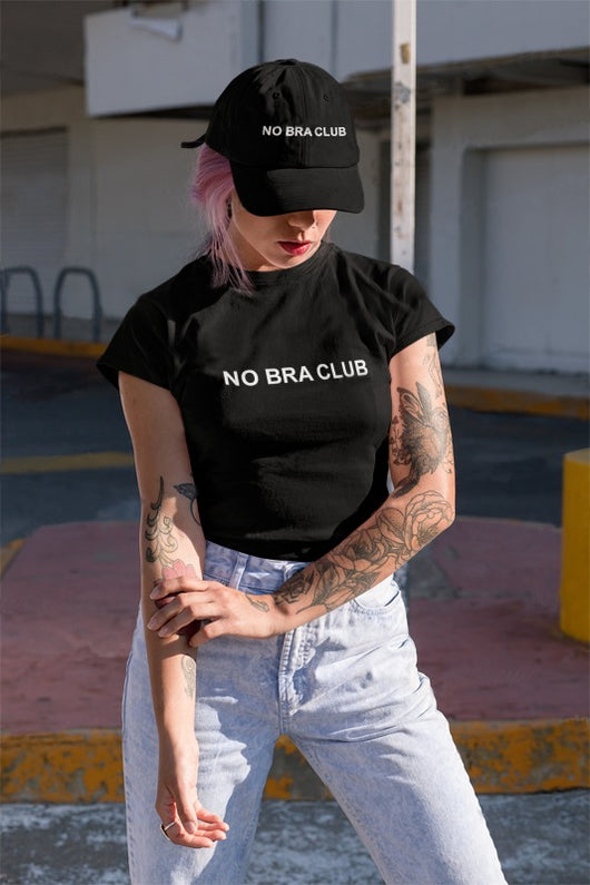 No Bra Club Women's Shirt Funny Crop Top Jokes Tee Black White Sport Grey