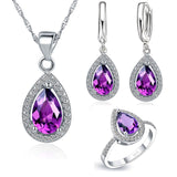 JEXXI Free Ship Purple Jewelry Sets Water Drop Cubic Zirconia CZ Stone S90 Color Earrings Necklaces Finger Rings - NO BRA CLUB