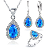 JEXXI Free Ship Purple Jewelry Sets Water Drop Cubic Zirconia CZ Stone S90 Color Earrings Necklaces Finger Rings - NO BRA CLUB