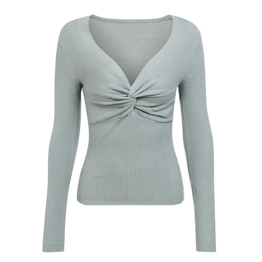 Criss cross v neck knitted sweater Long sleeve pullover jumper pull femme pink sweater - NO BRA CLUB