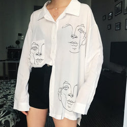 Cotton Face Printing Full Sleeve Long Shirts - NO BRA CLUB
