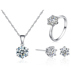 Hot Sale Classic Six Paws 1 Carat Zirconia Statement Necklace Luxury Women Wedding Necklace Earrings Ring Bridal Jewelry Set - NO BRA CLUB